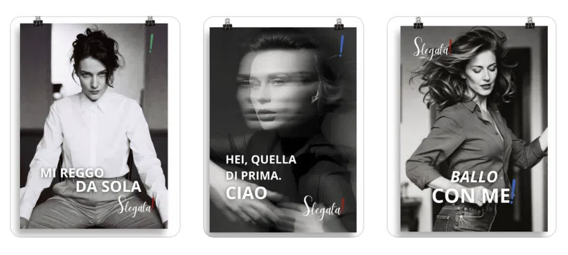 Immagine con tre poster del brand slegata
